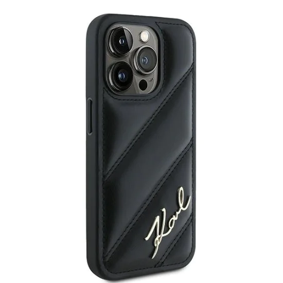 Калъф за iPhone 15 Pro Max - Karl Lagerfeld Diagonal Quilted Script (KLHCP15XPQQDSMGK) - Черен