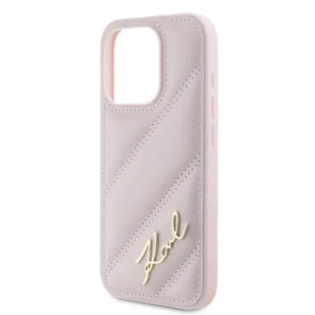 Калъф за iPhone 15 Pro Max - Karl Lagerfeld Diagonal Quilted Script (KLHCP15XPQXPQDSMGP) - Розов