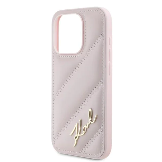 Калъф за iPhone 15 Pro Max - Karl Lagerfeld Diagonal Quilted Script (KLHCP15XPQXPQDSMGP) - Розов