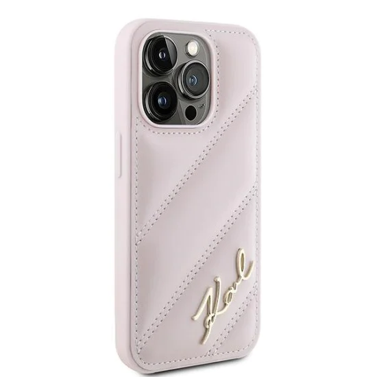 Калъф за iPhone 15 Pro Max - Karl Lagerfeld Diagonal Quilted Script (KLHCP15XPQXPQDSMGP) - Розов