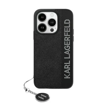 Калъф за iPhone 15 Pro Max - Karl Lagerfeld Saffiano Rhinestones&Charm (KLHCP15XPSAKAKDGCK) - черен