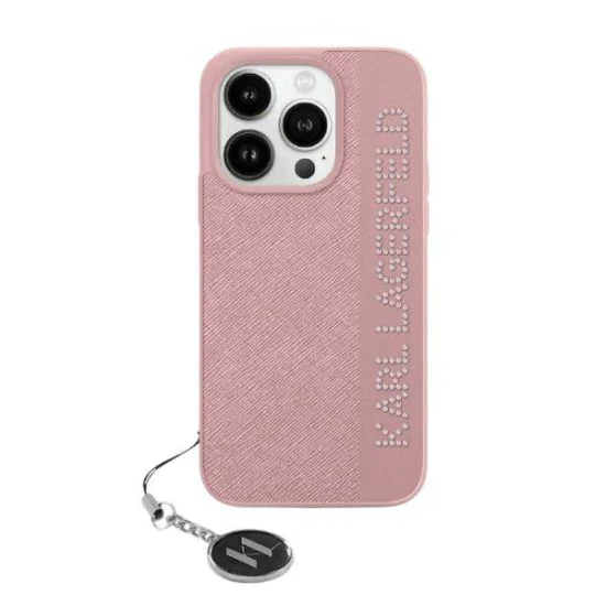 Калъф за iPhone 15 Pro Max - Karl Lagerfeld Saffiano Rhinestones&Charm (KLHCP15XPSAKAKDGCP) - Розов