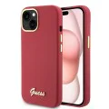 Калъф за iPhone 15 - Guess Silicone Script Metal Logo & Frame (GUHCP15SSMBSLM) - Червен