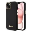 Калъф за iPhone 15 - Guess Silicone Script Metal Metal Logo & Frame (GUHCP15SSMBSLK) - Черен