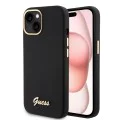 Калъф за iPhone 15 - Guess Silicone Script Metal Metal Logo & Frame (GUHCP15SSMBSLK) - Черен