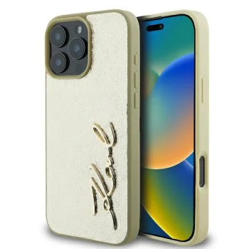 Калъф за IPhone 16 Pro - Karl Lagerfeld Hardcase Leather (KLHCHCP16LPFMFBFBKMD) - Метален подпис