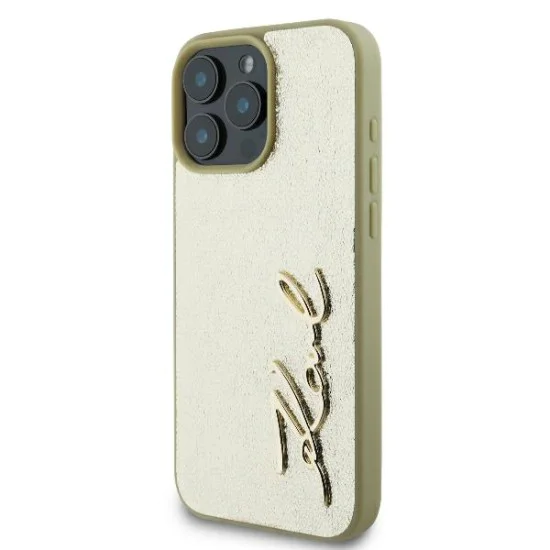 Калъф за IPhone 16 Pro - Karl Lagerfeld Hardcase Leather (KLHCHCP16LPFMFBFBKMD) - Метален подпис