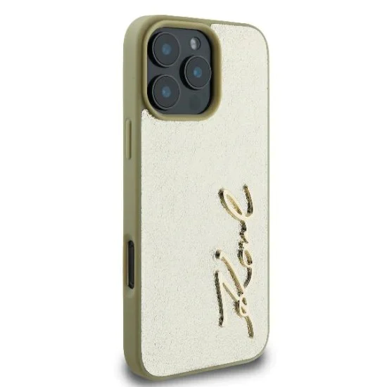 Калъф за IPhone 16 Pro - Karl Lagerfeld Hardcase Leather (KLHCHCP16LPFMFBFBKMD) - Метален подпис