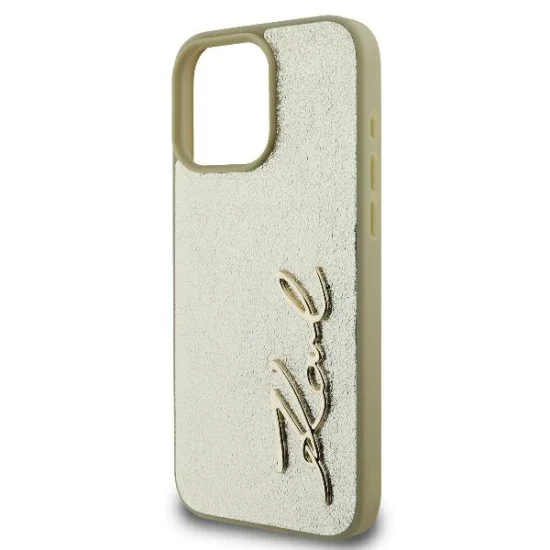 Калъф за IPhone 16 Pro - Karl Lagerfeld Hardcase Leather (KLHCHCP16LPFMFBFBKMD) - Метален подпис
