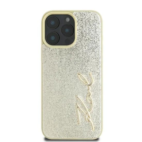 Калъф за IPhone 16 Pro - Karl Lagerfeld Hardcase Leather (KLHCHCP16LPFMFBFBKMD) - Метален подпис