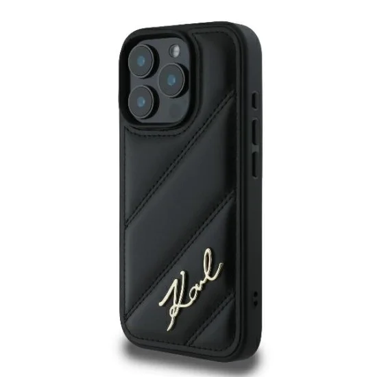 Калъф за iPhone 16 Pro - Karl Lagerfeld Diagonal Quilted Script (KLHCP16LPQQDSMGK) - Черен