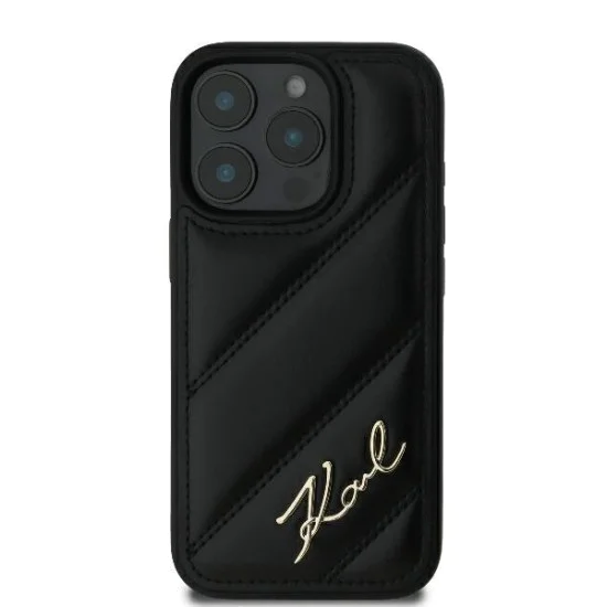 Калъф за iPhone 16 Pro - Karl Lagerfeld Diagonal Quilted Script (KLHCP16LPQQDSMGK) - Черен