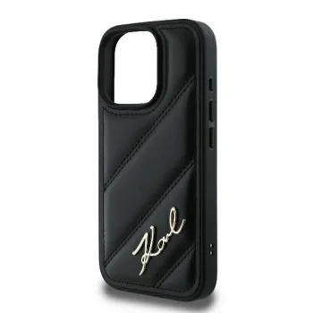 Калъф за iPhone 16 Pro - Karl Lagerfeld Diagonal Quilted Script (KLHCP16LPQQDSMGK) - Черен
