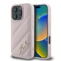 Калъф за iPhone 16 Pro - Karl Lagerfeld Diagonal Quilted Script (KLHCP16LPQQDSMGP) - Розов