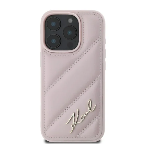 Калъф за iPhone 16 Pro - Karl Lagerfeld Diagonal Quilted Script (KLHCP16LPQQDSMGP) - Розов