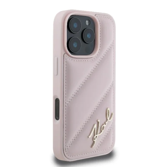 Калъф за iPhone 16 Pro - Karl Lagerfeld Diagonal Quilted Script (KLHCP16LPQQDSMGP) - Розов