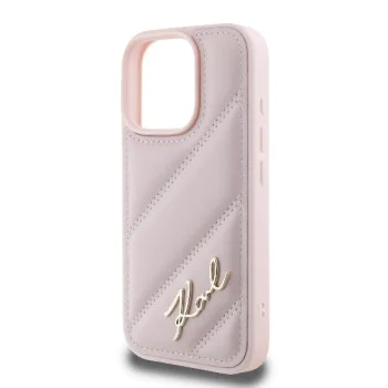 Калъф за iPhone 16 Pro - Karl Lagerfeld Diagonal Quilted Script (KLHCP16LPQQDSMGP) - Розов