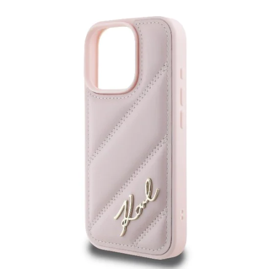 Калъф за iPhone 16 Pro - Karl Lagerfeld Diagonal Quilted Script (KLHCP16LPQQDSMGP) - Розов