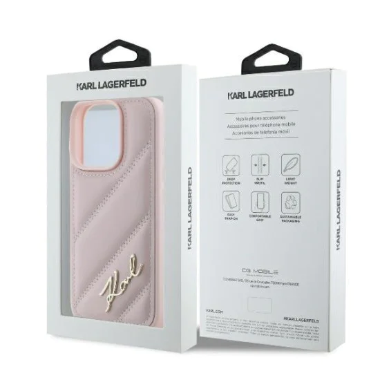Калъф за iPhone 16 Pro - Karl Lagerfeld Diagonal Quilted Script (KLHCP16LPQQDSMGP) - Розов