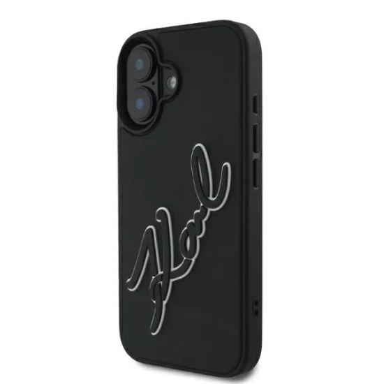 Калъф за iPhone 16 - Karl Lagerfeld 3D Design (KLHCP16S3DR3DRKSDLK) - Гумен подпис