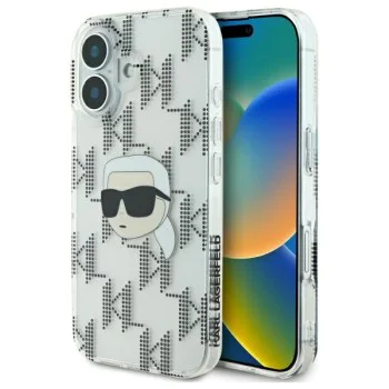 Калъф за iPhone 16 - Karl Lagerfeld IML Luxury Electroplated (KLHCP16SHKLLPKKHT) - Transparent Karl Head