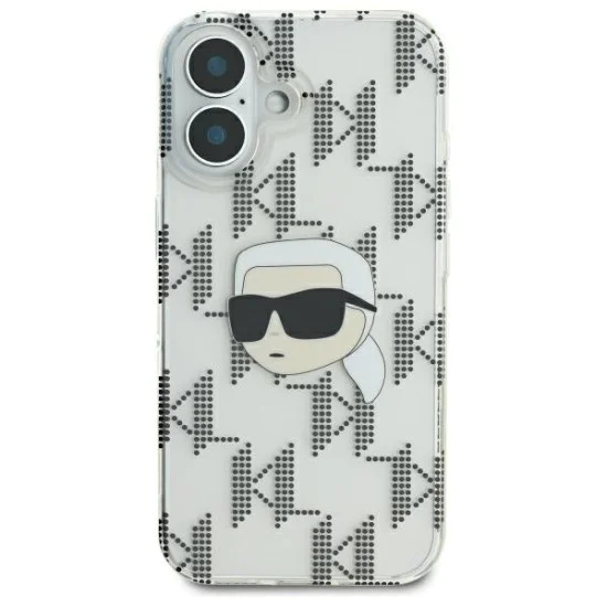 Калъф за iPhone 16 - Karl Lagerfeld IML Luxury Electroplated (KLHCP16SHKLLPKKHT) - Transparent Karl Head