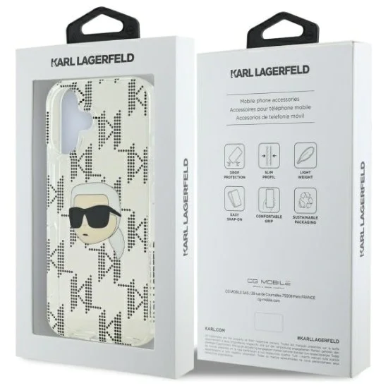 Калъф за iPhone 16 - Karl Lagerfeld IML Luxury Electroplated (KLHCP16SHKLLPKKHT) - Transparent Karl Head