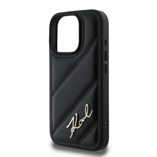 Калъф за iPhone 16 Pro Max - Karl Lagerfeld Diagonal Quilted Script (KLHCP16XPQQDSMGK) - Черен