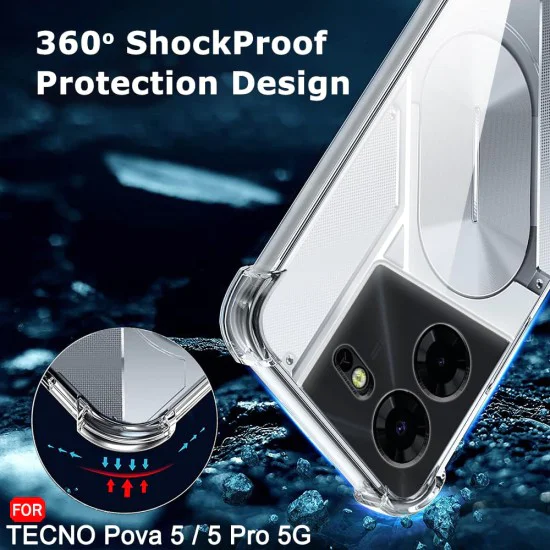 Калъф за Tecno Pova 5 Pro - Удароустойчив Clear Clear Silicone - Clear