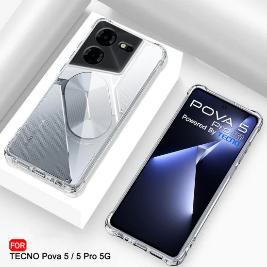 Калъф за Tecno Pova 5 Pro - Удароустойчив Clear Clear Silicone - Clear