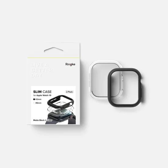Протектор за Apple Watch 10 42mm (комплект 2) - Ringke Slim - Clear / Matte Black