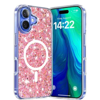 Калъф за iPhone 16 Plus - Sparkly Glitter MagSafe - Розов