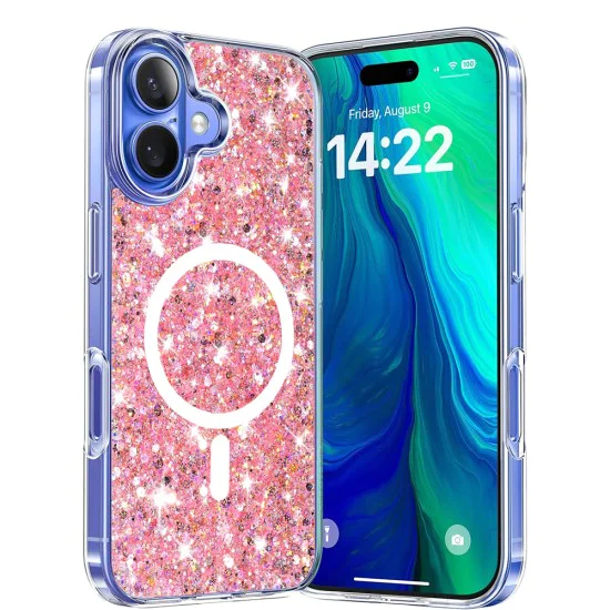 Калъф за iPhone 16 Plus - Sparkly Glitter MagSafe - Розов