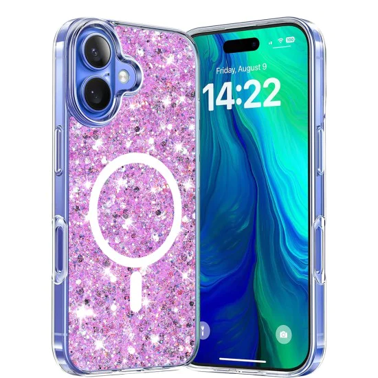 Калъф за iPhone 16 Plus - Sparkly Glitter MagSafe Magenta - Магента