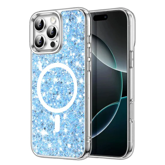 Калъф за iPhone 16 Pro - Sparkly Glitter MagSafe - Син