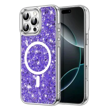 Калъф за iPhone 16 Pro - Sparkly Glitter MagSafe MagSafe - Лилав