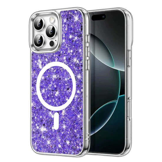Калъф за iPhone 16 Pro - Sparkly Glitter MagSafe MagSafe - Лилав