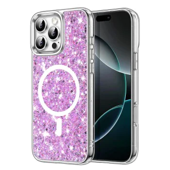 Калъф за iPhone 16 Pro - Sparkly Glitter MagSafe Magenta - Магента