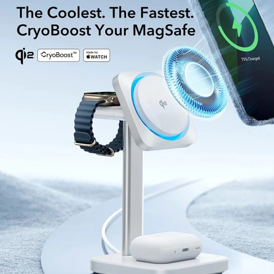 MagSafe Apple Charging Station with Portable Watch Charger - ESR CryoBoost Qi2 (2C58008) - Черен