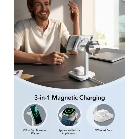 MagSafe Apple Charging Station with Portable Watch Charger - ESR CryoBoost Qi2 (2C58008) - Черен