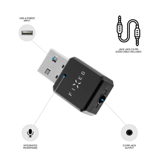 Аудио приемник с микрофон, Bluetooth - фиксиран (FIXSIG-BK) - черен