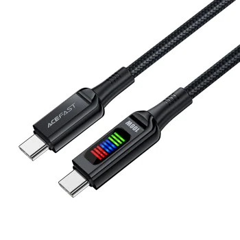 Кабел за данни C7-03 – Acefast, Type-C към Type-C, 100W бързо зареждане, 5A, LED дисплей, 1,2 м – черен