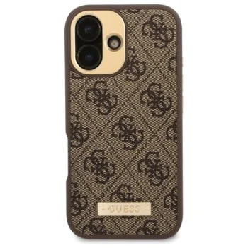 Калъф за iPhone 16 - Guess Hardcase 4G Logo Plate MagSafe (GUHMP16SU4GPRW) - Кафяв