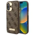 Калъф за iPhone 16 - Guess Hardcase 4G Logo Plate MagSafe (GUHMP16SU4GPRW) - Кафяв