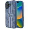 Калъф за iPhone 16 - Guess Hardcase 4G Printed Stripes MagSafe (GUHMP16SP4RPSB) - син