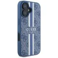 Калъф за iPhone 16 - Guess Hardcase 4G Printed Stripes MagSafe (GUHMP16SP4RPSB) - син