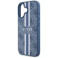 Калъф за iPhone 16 - Guess Hardcase 4G Printed Stripes MagSafe (GUHMP16SP4RPSB) - син