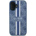 Калъф за iPhone 16 - Guess Hardcase 4G Printed Stripes MagSafe (GUHMP16SP4RPSB) - син