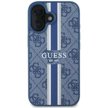 Калъф за iPhone 16 - Guess Hardcase 4G Printed Stripes MagSafe (GUHMP16SP4RPSB) - син