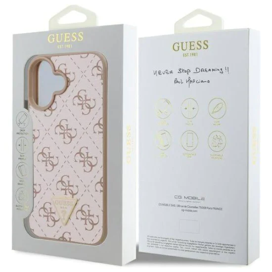 Калъф за iPhone 16 - Guess Hardcase 4G Triangle Metal Metal Logo (GUHCP16SPG4GPH) - Бял
